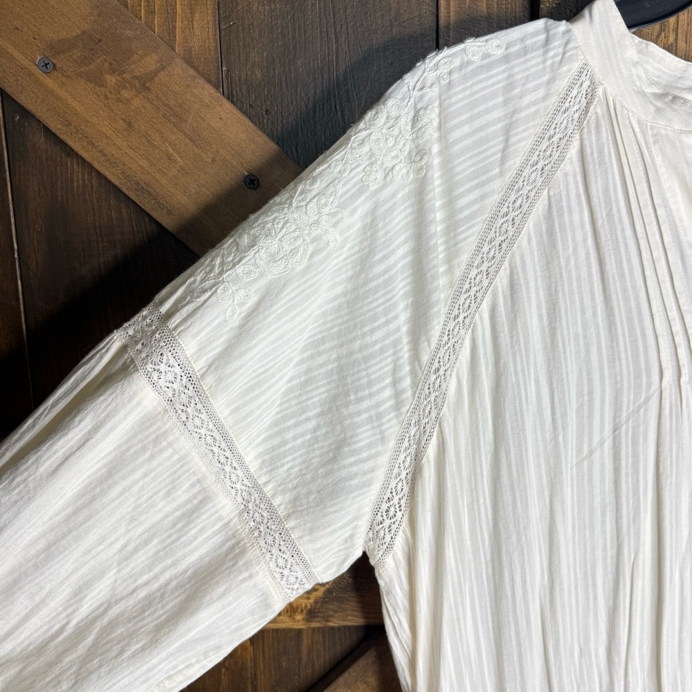 NWT Lauren Ralph Lauren Shadow-Stripe Cotton Tiered Dress Winter Cream Size 16 - Picture 5 of 11